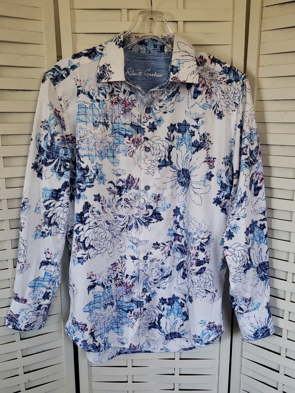 Robert Graham Men’s Blue Floral Button-Up Shirt Jacket M